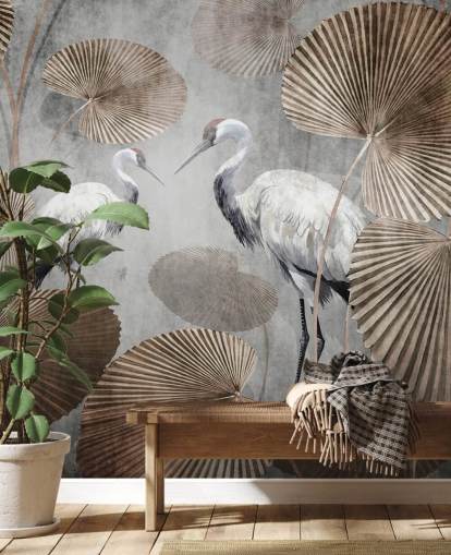 vintage jungle tapetmaleri kaldet Vintage Jungle Cranes på Wallsauce til soveværelser, stuer og gange vintage jungle tapetmaleri kaldet Vintage Jungle Cranes på Wallsauce til soveværelser, stuer og gange