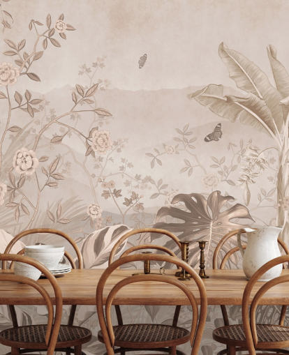 sepia vintage behangmuurschildering genaamd Vintage Sepia Palm Trees at Wallsauce sepia vintage behangmuurschildering genaamd Vintage Sepia Palm Trees at Wallsauce