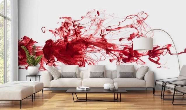 Papel de parede de tinta vermelha flutuando na água
