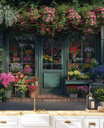 anpassningsbar fasadväggmålning som heter Classic Florist Shopfront för vårdhem anpassningsbar fasadväggmålning som heter Classic Florist Shopfront för vårdhem