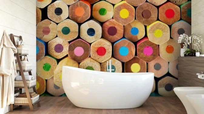 färgstark barnpenna tapetväggmålning som heter Pencil Pattern för plantskolor, skolor och barns sovrum