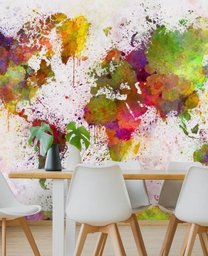 colorful map wallpaper mural called World Map Color Splash for home offices, bedrooms and more colorful map wallpaper mural called World Map Color Splash for home offices, bedrooms and more