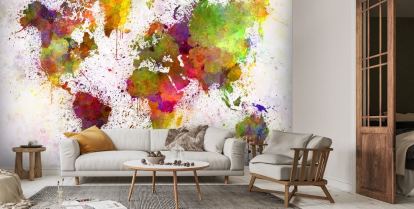Painted World Map Wall Mural, Spring collection Wallpaper