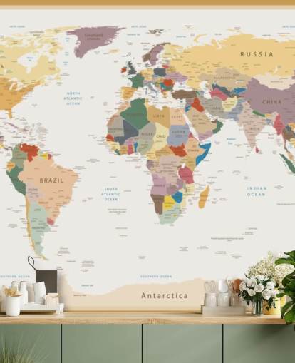 papier peint mural vintage de carte du monde personnalisé appelé Political World Map Vintage Colours pour les bureaux papier peint mural vintage de carte du monde personnalisé appelé Political World Map Vintage Colours pour les bureaux