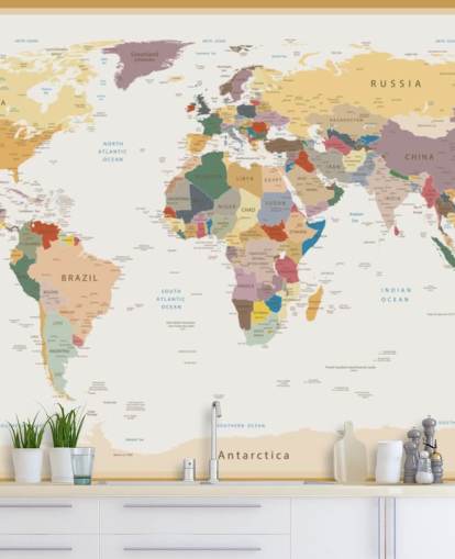 mural de papel pintado vintage personalizado de mapa mundial llamado Political World Map Vintage Colours para oficinas mural de papel pintado vintage personalizado de mapa mundial llamado Political World Map Vintage Colours para oficinas