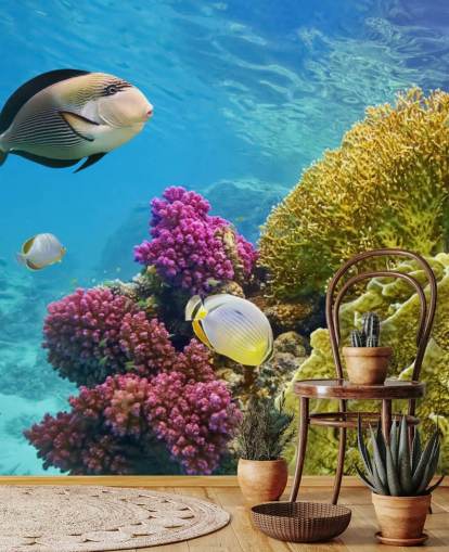 Mural de Peixes e Coral Colorido Mural de Peixes e Coral Colorido