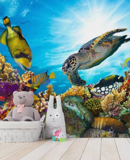 colorido mural de papel pintado personalizado sobre el océano y la vida marina llamado Coral Reef Diversity para dormitorio infantil colorido mural de papel pintado personalizado sobre el océano y la vida marina llamado Coral Reef Diversity para dormitorio infantil