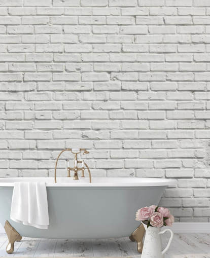 white customisable brick wallpaper mural called White Brick Effect Wall for bedrooms or kitchens white customisable brick wallpaper mural called White Brick Effect Wall for bedrooms or kitchens