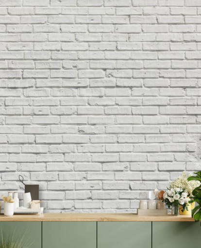 weiße, individuell gestaltbare Ziegeltapete mit dem Namen White Brick Effect Wall für Schlafzimmer oder Küchen weiße, individuell gestaltbare Ziegeltapete mit dem Namen White Brick Effect Wall für Schlafzimmer oder Küchen