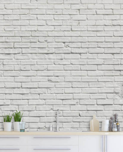 hvitt tilpassbart murstein tapet veggmaleri kalt White Brick Effect Wall for soverom eller kjøkken hvitt tilpassbart murstein tapet veggmaleri kalt White Brick Effect Wall for soverom eller kjøkken