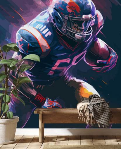 blue and purple american football wallpaper mural called Leading the Charge blue and purple american football wallpaper mural called Leading the Charge