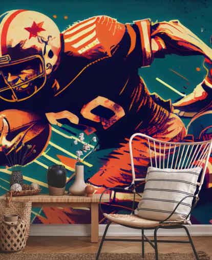 red and blue NFL wallpaper mural called Breaking a Tackle for bedrooms and home offices red and blue NFL wallpaper mural called Breaking a Tackle for bedrooms and home offices