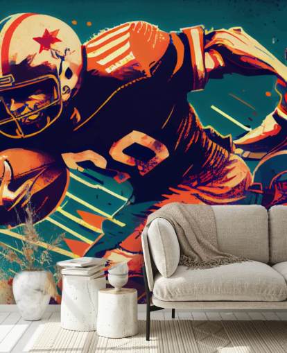 red and blue NFL wallpaper mural called Breaking a Tackle for bedrooms and home offices red and blue NFL wallpaper mural called Breaking a Tackle for bedrooms and home offices