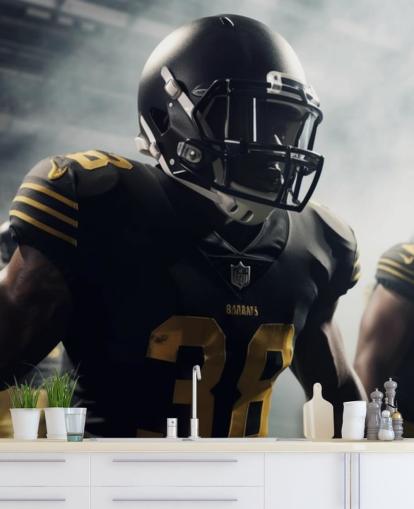 murale scuro con motivo football americano chiamato Preparing for Battle per camere da letto, uffici domestici, palestre e scuole murale scuro con motivo football americano chiamato Preparing for Battle per camere da letto, uffici domestici, palestre e scuole