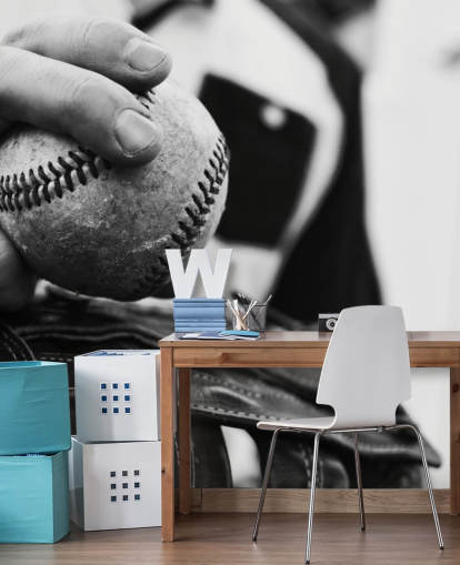mural de pared de béisbol en blanco y negro llamado Warming Up para dormitorios y escuelas mural de pared de béisbol en blanco y negro llamado Warming Up para dormitorios y escuelas