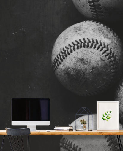 papier peint mural de baseball noir et blanc appelé Black and White Baseballs pour chambres à coucher, grottes pour hommes et écoles papier peint mural de baseball noir et blanc appelé Black and White Baseballs pour chambres à coucher, grottes pour hommes et écoles