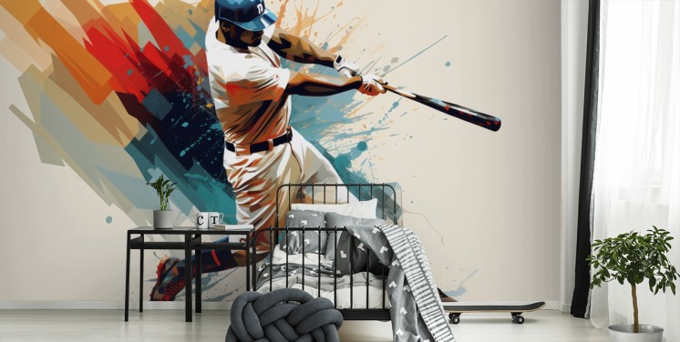 baseball vægmaleri kaldet Baseball Illustration til skoler og børns soveværelser