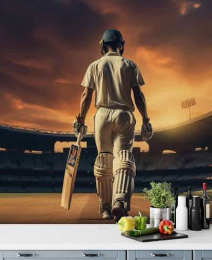 cricket wallpaper mural called Heading Out to Bat for businesses and children's bedrooms cricket wallpaper mural called Heading Out to Bat for businesses and children's bedrooms