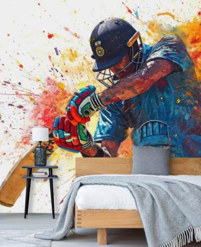 watercolor cricket wall mural called Cricket Action Shot for children's bedrooms and businesses watercolor cricket wall mural called Cricket Action Shot for children's bedrooms and businesses