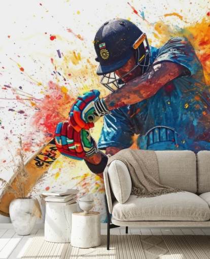 mural de parede de críquete em aquarela chamado Cricket Action Shot para quartos e empresas infantis mural de parede de críquete em aquarela chamado Cricket Action Shot para quartos e empresas infantis