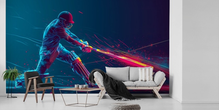 vaaleanpunainen ja sininen krikettiseinämaalaus nimeltä Neon Cricket lasten makuuhuoneisiin