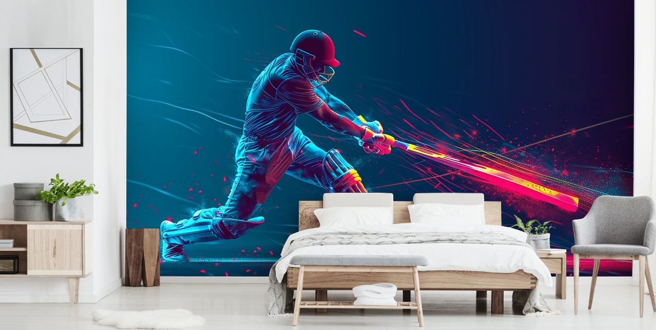 mural de pared de grillos rosa y azul llamado Neon Cricket para dormitorios infantiles