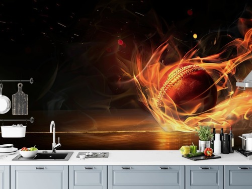 Cricket-Tapeten-Wandbild namens Cricket Ball on Fire 