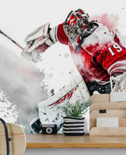 rødt og hvidt hockey tapet kaldet Hockey Goalie til soveværelser og hockeyklubber rødt og hvidt hockey tapet kaldet Hockey Goalie til soveværelser og hockeyklubber