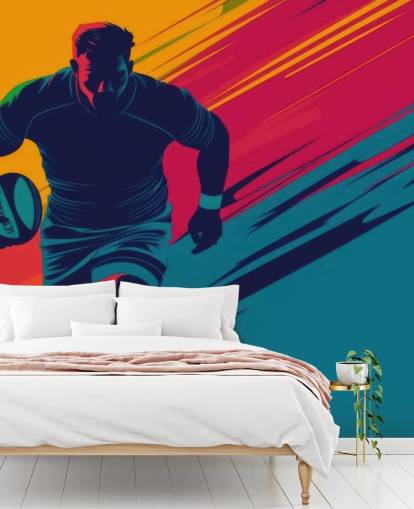 yellow, red and green rugby wall mural called Rugby Silhouette for teen bedrooms, gyms and workout spaces yellow, red and green rugby wall mural called Rugby Silhouette for teen bedrooms, gyms and workout spaces