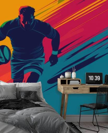 yellow, red and green rugby wall mural called Rugby Silhouette for teen bedrooms, gyms and workout spaces yellow, red and green rugby wall mural called Rugby Silhouette for teen bedrooms, gyms and workout spaces