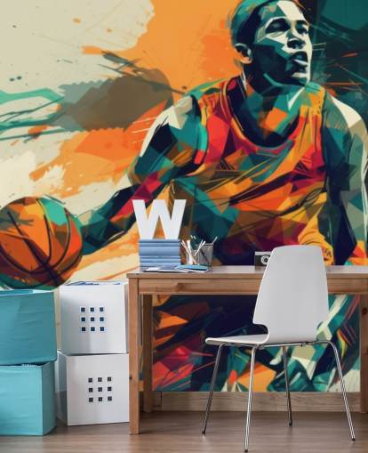 orange and blue basketball wall mural called Abstract Basketball Player for kids bedrooms and gyms orange and blue basketball wall mural called Abstract Basketball Player for kids bedrooms and gyms