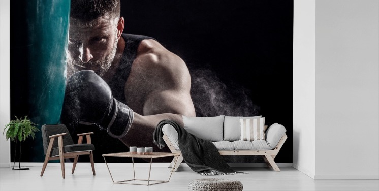 mörk boxningsväggmålning kallad Boxing Bag för boxningsgym och tonårssovrum