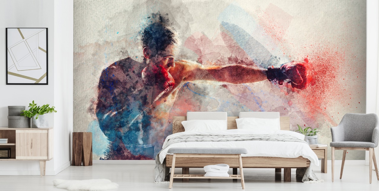 watercolour boxing wall mural called Jab for boxing gyms and teen bedrooms