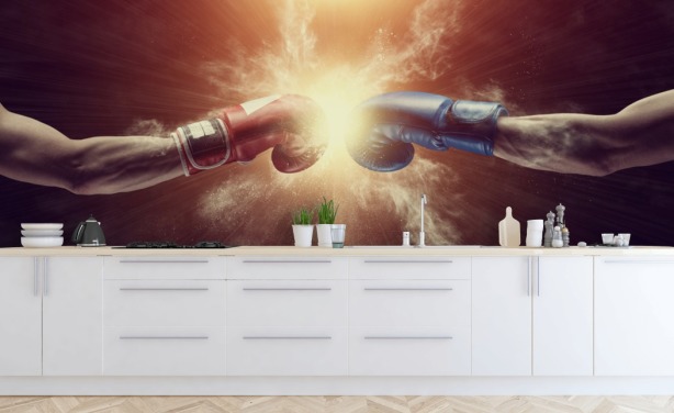 mural de papel de parede de boxe vermelho e azul chamado Respeito para ginásios e quartos de adolescentes 