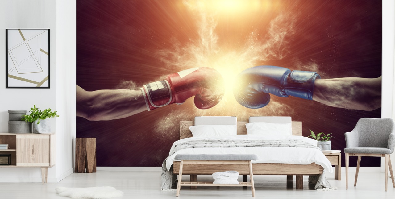 mural rojo y azul de boxeo llamado Respect for gyms and teen bedrooms 