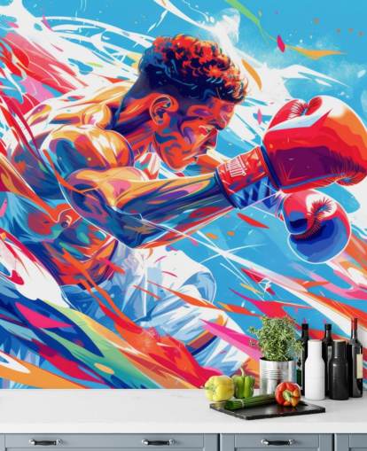 carta da parati murale blu e rossa chiamata Boxing Champ per palestre di boxe e camerette per ragazzi carta da parati murale blu e rossa chiamata Boxing Champ per palestre di boxe e camerette per ragazzi