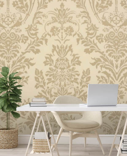beige tilpassbart mønster tapet kaldet Beige Damask til soveværelser, stuer og gange beige tilpassbart mønster tapet kaldet Beige Damask til soveværelser, stuer og gange