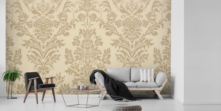 beige tilpassbart mønster tapet kaldet Beige Damask til soveværelser, stuer og gange