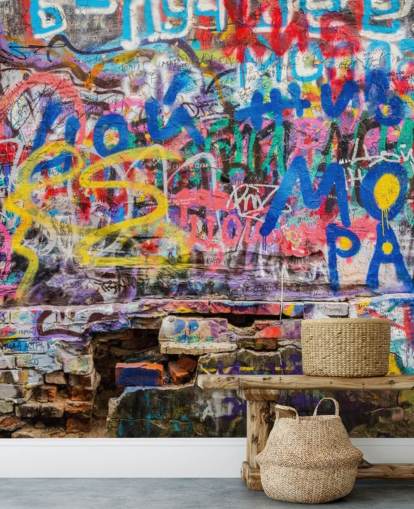 colorido mural de papel pintado de graffiti personalizado llamado Grunge Graffiti para el dormitorio de un adolescente colorido mural de papel pintado de graffiti personalizado llamado Grunge Graffiti para el dormitorio de un adolescente