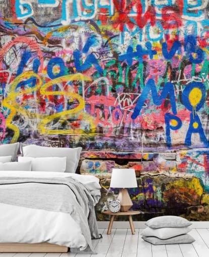 colourful custom graffiti wallpaper mural called Grunge Graffiti for a teen's bedroom colourful custom graffiti wallpaper mural called Grunge Graffiti for a teen's bedroom