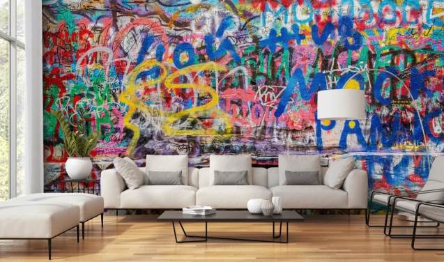 farbenfrohes individuelles Graffiti-Tapeten-Wandbild namens Grunge Graffiti für ein Jugendzimmer