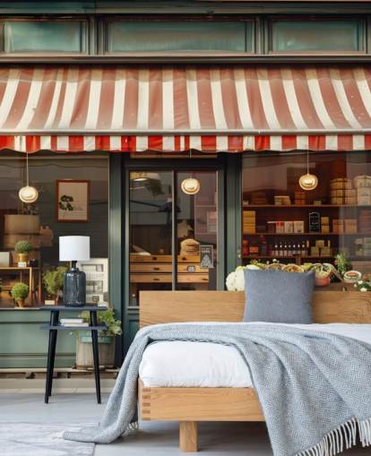 customisable vintage facade wallpaper mural called Retro Shopfront for care homes customisable vintage facade wallpaper mural called Retro Shopfront for care homes