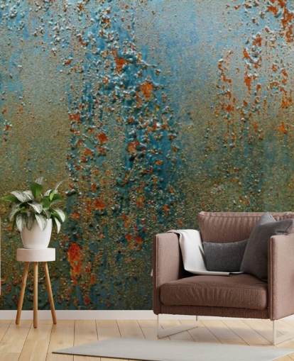 Tapeten-Wandbild Patina in Blau, Braun und Orange mit Rosteffekt für Küchen, Badezimmer und Wohnzimmer Tapeten-Wandbild Patina in Blau, Braun und Orange mit Rosteffekt für Küchen, Badezimmer und Wohnzimmer