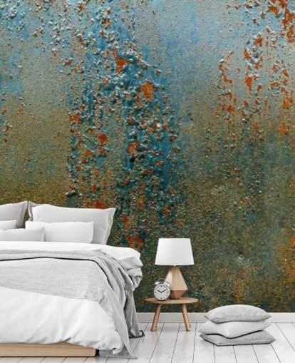 mural de papel de parede com efeito de ferrugem azul, marrom e laranja chamado Patina para cozinhas, banheiros e salas de estar mural de papel de parede com efeito de ferrugem azul, marrom e laranja chamado Patina para cozinhas, banheiros e salas de estar