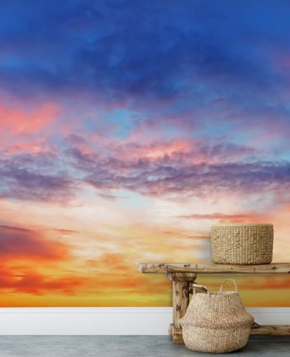 Mural de parede do sol apaixonado azul e laranja Mural de parede do sol apaixonado azul e laranja