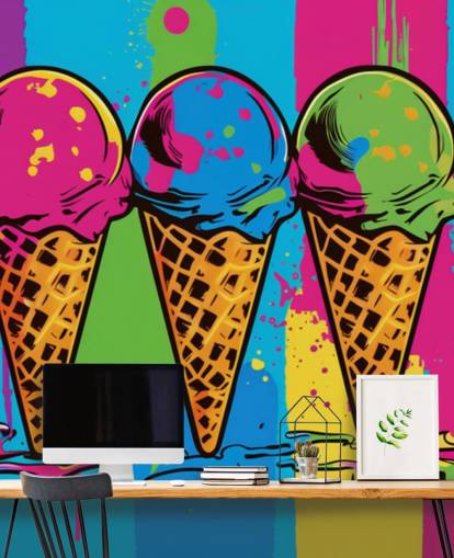 kleurrijk neonijsbehang genaamd Pop Art Ice Cream Cones voor cafés, restaurants en kinderkamers kleurrijk neonijsbehang genaamd Pop Art Ice Cream Cones voor cafés, restaurants en kinderkamers