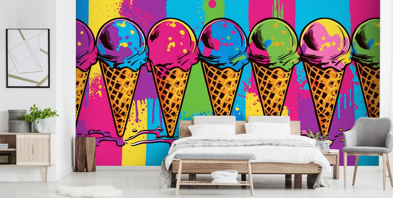 colorful neon ice cream wallpaper called Pop Art Ice Cream Cones for cafes, restaurants and children's bedrooms colorful neon ice cream wallpaper called Pop Art Ice Cream Cones for cafes, restaurants and children's bedrooms