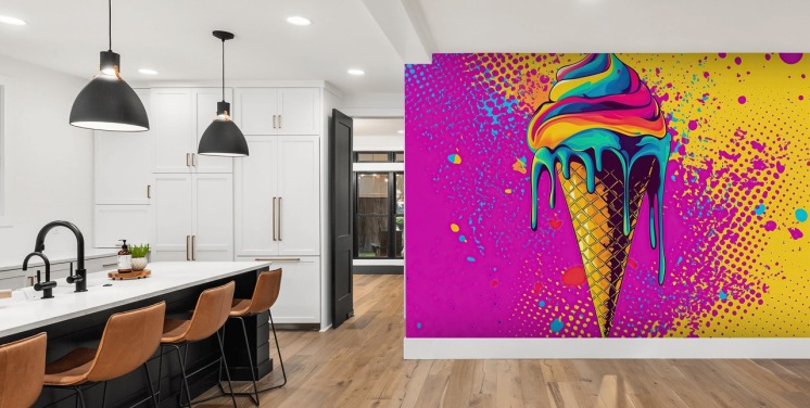 helles Pop-Art-Food-Tapeten-Wandbild namens Neon Ice Cream für Restaurants, Cafés und Kinderzimmer