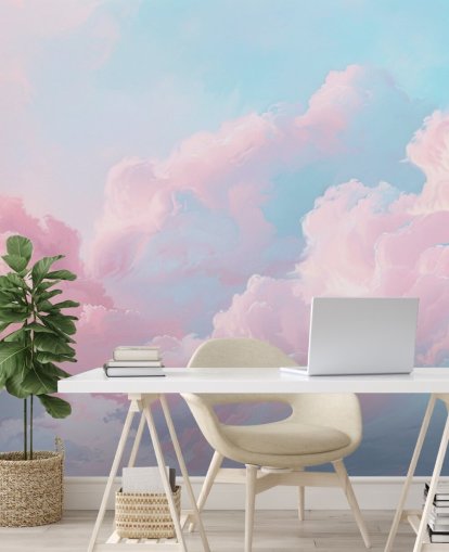 rosafarbenes Wolkentapetenwandbild mit dem Titel Abstract Pastel Clouds für Schlafzimmer, Wohnzimmer und Badezimmer rosafarbenes Wolkentapetenwandbild mit dem Titel Abstract Pastel Clouds für Schlafzimmer, Wohnzimmer und Badezimmer