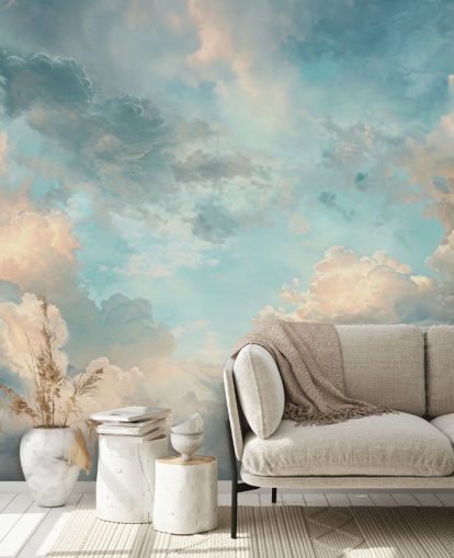 mural de papel de parede de nuvem azul chamado Abstract Sky Blue Clouds para quartos, banheiros e salas de estar mural de papel de parede de nuvem azul chamado Abstract Sky Blue Clouds para quartos, banheiros e salas de estar